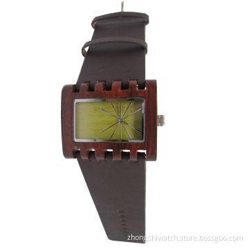 Square wooden watch, brown leather strap, square daily/face, unique design